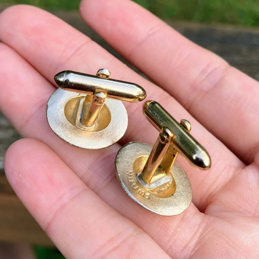 Vintage Swank Boater Hat Shaped Gold Tone Cuff Links Signed Cufflinks